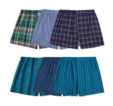 5 or 6 Pack Fruit of the Loom Men's Tag-Free Boxer Underwear Short Pattern Woven