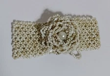 Vintage Wide Woven White Seed Rose Shape Bracelet Boho Style