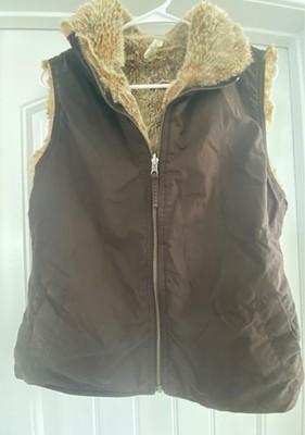 Gap Vest Womens Medium Brown Reversible Faux Fur Lined Full Zip Pockets Warm