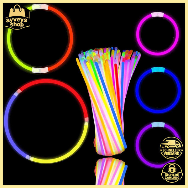 Knicklichter Party Set 100 LeuchtstäBe 8 Farben Mit Verbindern FüR 100 StüCk-image
