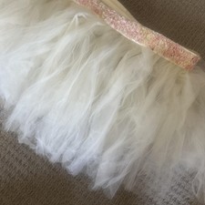 VTG 2006 Handmade Ivory Tulle Bassinet Skirt Floral Trim Cottage Core Decor Boho