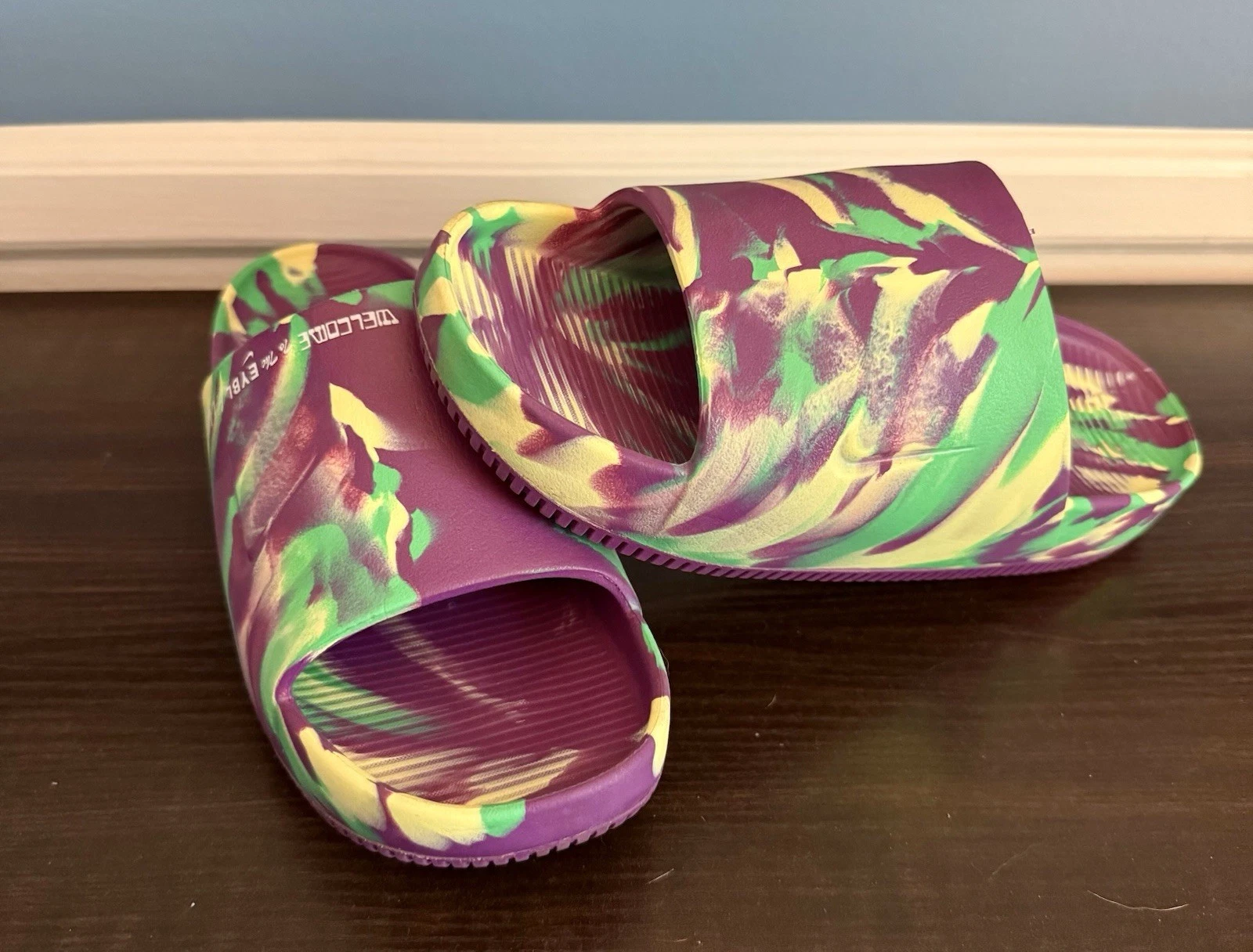 Taglia 9 Nike Calm Slide Ragazze EYBL Esclusiva Promo HJ8350 300 Viola Verde