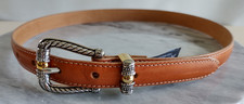 Womens Brighton B10016 Brown Leather Silver Buckle Adjustable Classic Belt SZ 28