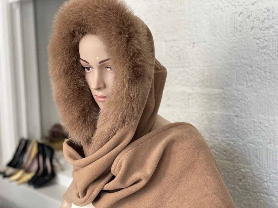 Vintage Wool hood with Real 🦊 Fox Fur Beige Made In Finland 🇫🇮 - Image 2 of 4