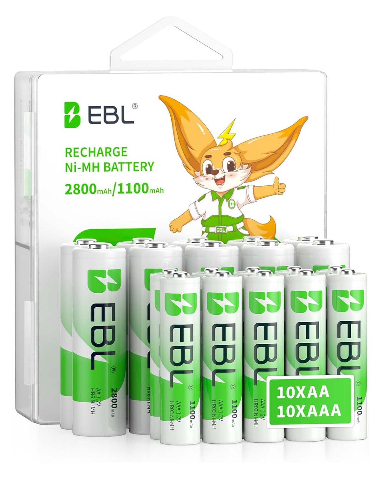 EBL 20 Batterie Ricaricabili AA AAA 2800mAh - Risparmio Reale Garantito