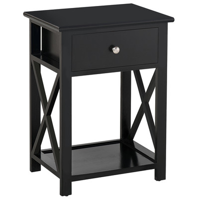 Beistelltisch schwarz MDF 40x30x55cm 2 Ebenen Schubladenregal klein Nachttisch kompakt modern
