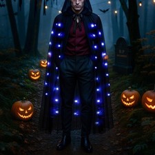 Halloween Hooded Cloak with Light Witch Robe Cape for Show Stage Performance