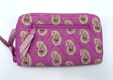 Vera Bradley  Zip Around Wallet BERMUDA PINK Wristlet Clutch Organizer CLEAR ID