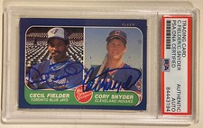 1986 Fleer Cecil Fielder Cory Snyder Signed Baseball Card Certified PSA/DNA Auto