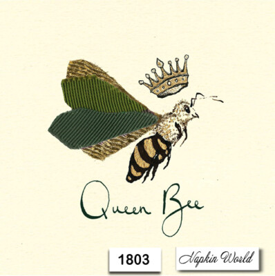 (1803) TWO Individual Paper LUNCHEON Decoupage Napkins - QUEEN BEE CROWN INSECT