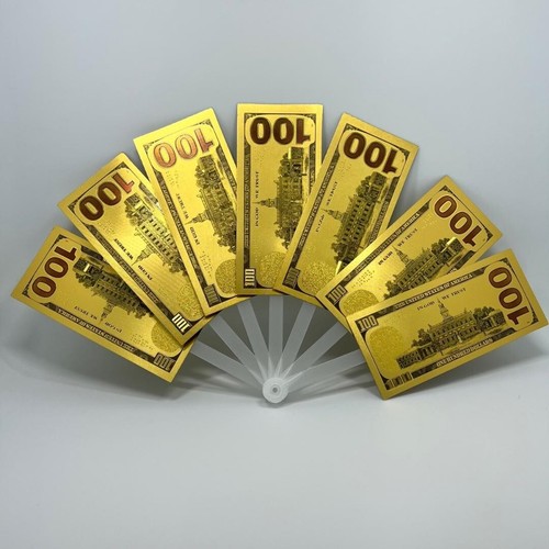 US $100 Impermeable Billete de Oro Dinero Genial Ventilador Plegable Verano Escenario Disfraz Pros - Imagen 3 de 4