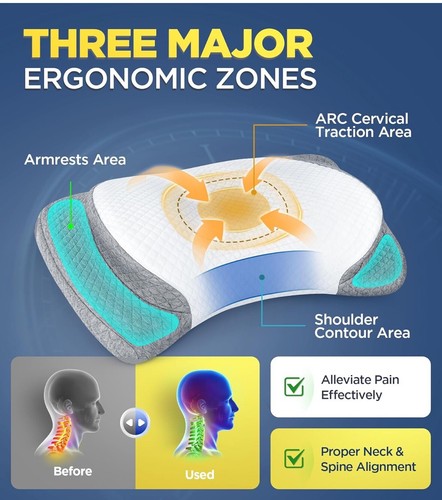 Ultra Comfort Cervical Neck Pillow for Pain , Adjustable Side Sleeping Pillow... - Picture 3 of 6