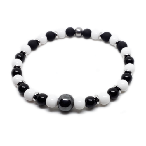 Bracciale Bianco e Nero Ematite Perle braccialetto Uomo Donna juventus udinese - Foto 2 di 3