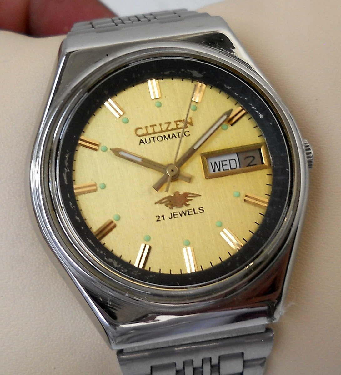 Vintage Citizen Japan Automatic Wind Day Date Golden Dial Men s