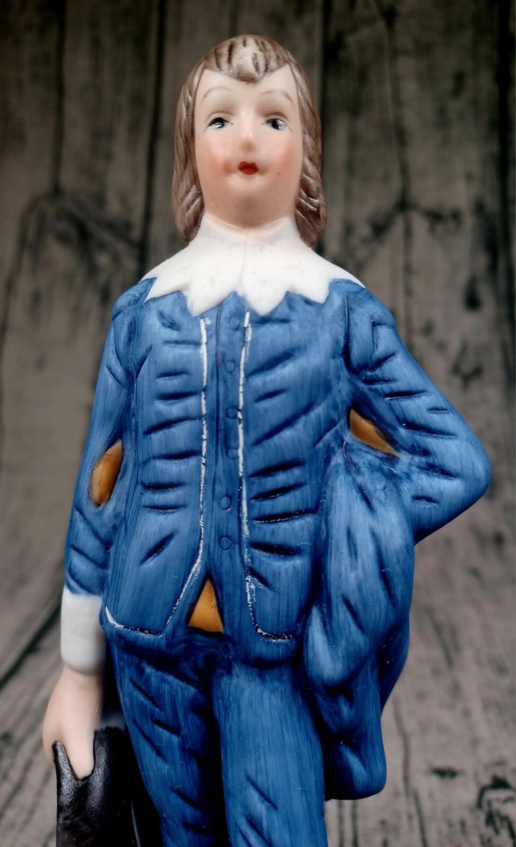 Vintage Blue Boy Figurine Home DecorStatue Ceramic Bisque Hand