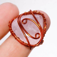 Rose Quartz Gemstone Copper Ring Handcrafted Wire Wrap Very Pretty Jewelry 6" w2