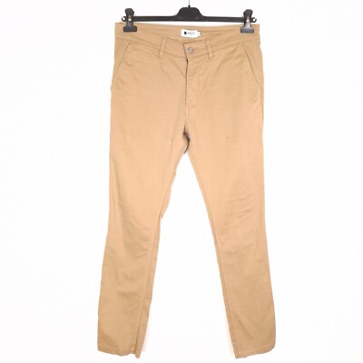 NN07 MARCO Men Trousers Size W32 L32 Slim Fit Tapered Brown Stretch Zip