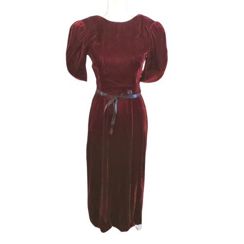 Robe formelle velours marron vintage années 80 Lanz Of Salzburg manches bouffantes taille 2 à 4 - Photo 2/12