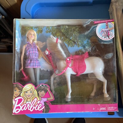 new Mattel Barbie Doll And white Horse In Decro Window Box