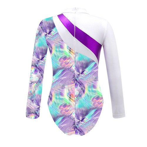 Kid Girls Shiny Athletic Dance Outfit Long Sleeve Ballet Leotard Shorts Biketard - Picture 28 of 42