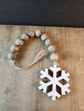Wood Bead Garland Snowflake Christmas Rustic Farmhouse home Decor