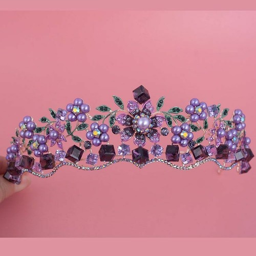 Diadema donna viola cristallo perla corona sposa magnifico strass barocco nuovo - Foto 2 di 10