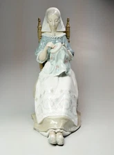 Lladro Spain 4865 Insular Embroideress 11" High Retired Minor Flaws AS IS #2