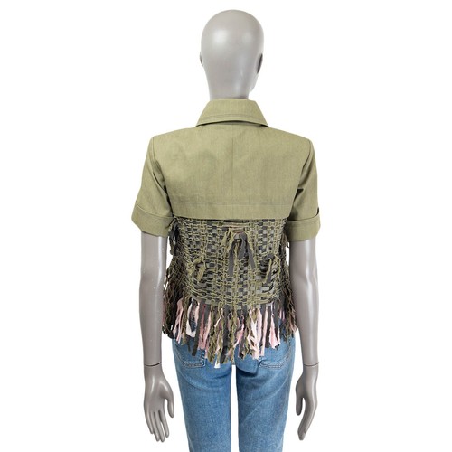 65409 auth CHANEL olive green cotton 2017 CUBA FRINGED Short Sleeve Jacket 36 XS - Picture 3 of 7