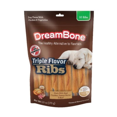 DreamBone Triple Flavor Ribs Rawhide Free Chews for Dogs 10