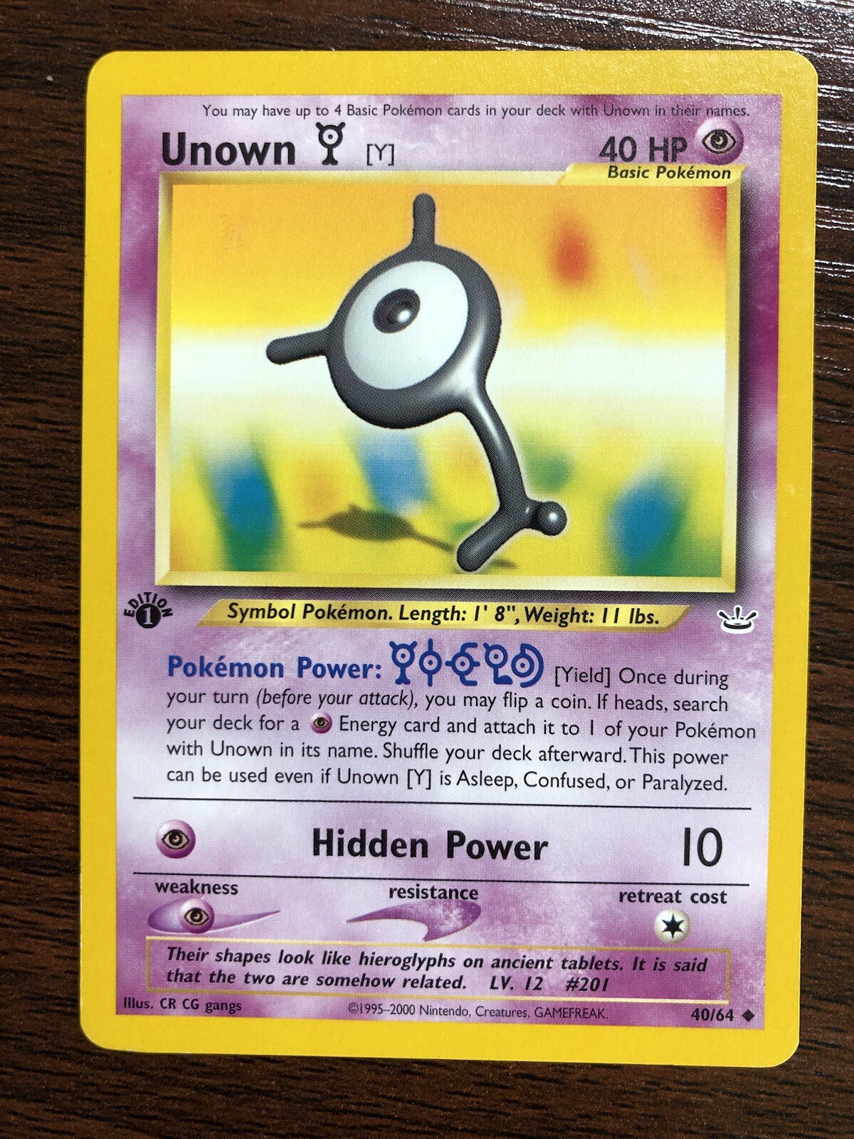 "Unown [Y]" - Pokémon TCG Neo Revelation (40/64) 1st Edition Uncommon