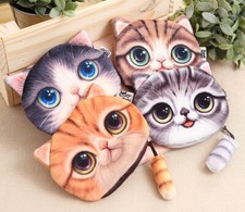 Cat Tabby Pet Fluffy Tail Toy Novelty Wallet Cute Cosmetic Pouch Coin Cable Bag