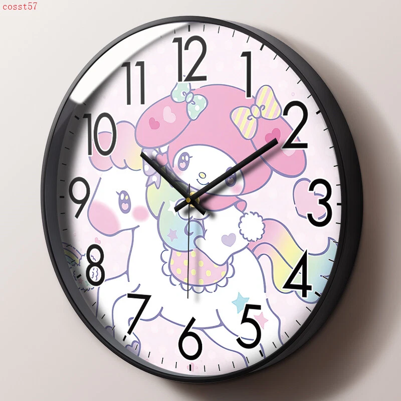 Reloj de pared de dibujos animados My Melody habitación infantil sala decoración del hogar reloj silencioso redondo 12/14" Foto 4 de 4