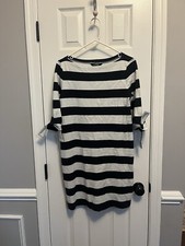 Ralph Lauren Woman’s Dress Black&White Striped 3/4 Sleeve With Tie Design Size M