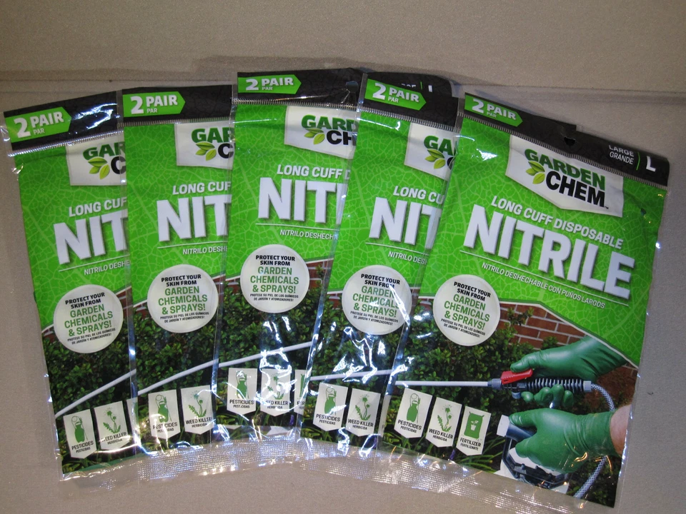 Guantes de nitrilo desechables de puño largo de Garden Chem - PAQUETE DE 2 PARES (LOTE DE 5) L Foto 2 de 4