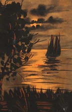 Antique gouache painting impressionist landscape signed