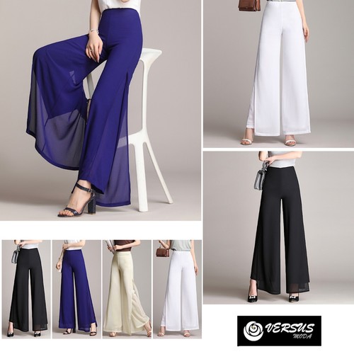 Pantaloni Donna Larghi Leggeri Doppio Velo Eleganti Woman Trousers TRA028 |  eBay