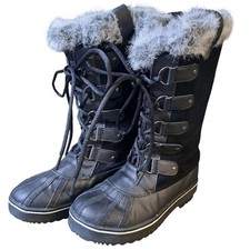 Khombu Womens Girls Winter Snow Boots Size 5.5 Black Seude Faux Fur New No Box