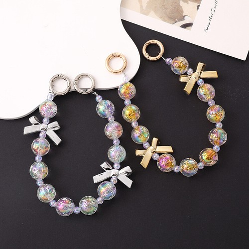 Starry Sky Beaded Gold-plated Bow Phone Chain Anti-Lost Lanyard Keychain Pendan - 第 1/10 張圖片