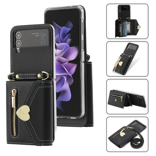 For Samsung Galaxy Z Flip 7 6 5 4 3 Leather Wallet Case Crossbody Strap Cover - Picture 25 of 84