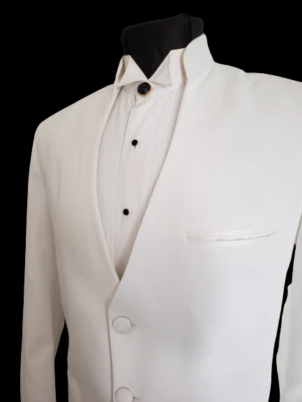 Traje de Esmoquin 60 L Blanco Mandarín Cuello Chino Abrigo Pantalones Quinceañera TUXXMAN Foto 2 de 3