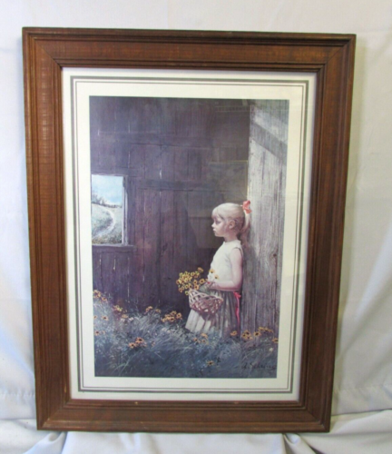 Adolph Sehring Summer Daydream Framed 1975 Litho Print Girl w/ Flowers - 第 2/8 張圖片