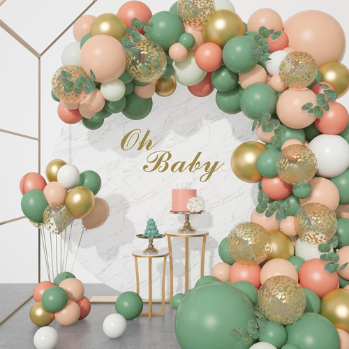 166Pcs Sage Olive Green Blush Peach Balloon Garland Arch Kit Orange White Green - Picture 11 of 12