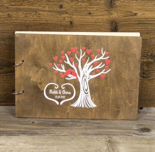 UV Printed Personalized Wooden Wedding Guest Book, Rustic, Love Tree - Afbeelding 1 van 10