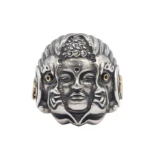 Real Solid 925 Sterling Silver Ring Good-and-Evil Buddha Devil Open Size 7-10