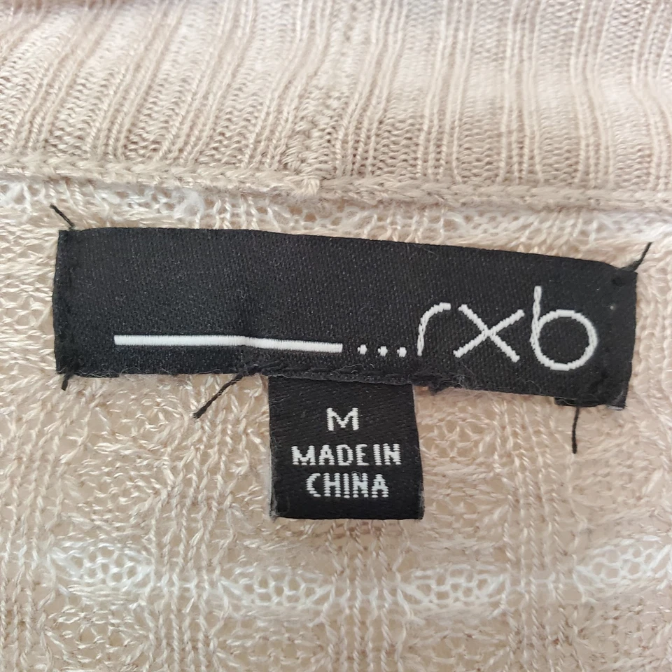 Rxb Striped Long Open Front Cardigan Long Sleeve Sweater Beige Boho Size M - Image 3 of 4