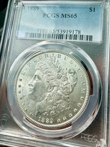 1889 P Morgan Silver Dollar | MS65 | PCGS Gold Shield | Flashy White Gem Mint