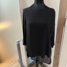 NWOT H by Halston Asymmetrical Black 3/4 Sleeve Blouse Top Drape Flowy Stretchy
