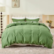 French Linen Duvet Cover Set 68" x 86"- 2 Pieces 1 Comforter Twin Khaki Green