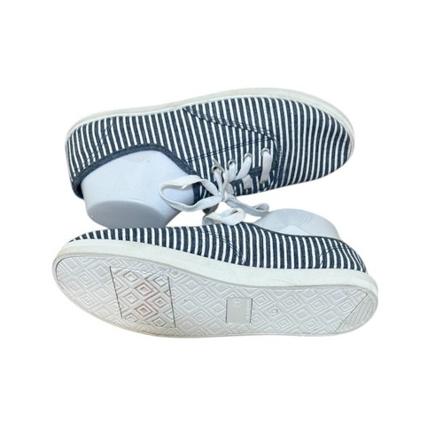 Striped Canvas Shoes Women 9 Blue White Coastal Preppy Lace Up Tennis Casual - Picture 5 of 9