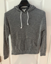 Caution to the Wind Women’s Black/White Striped Pullover Hoodie S Pockets